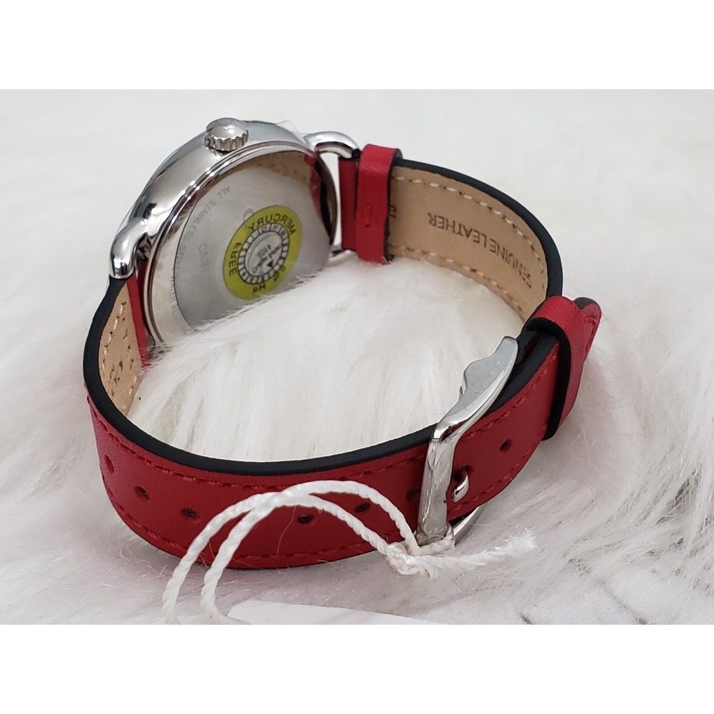 NEW COACH Red Leather Crystal Rhinestone Silver Plated Ladies Watch Leather Y2k - Picture 5 of 7